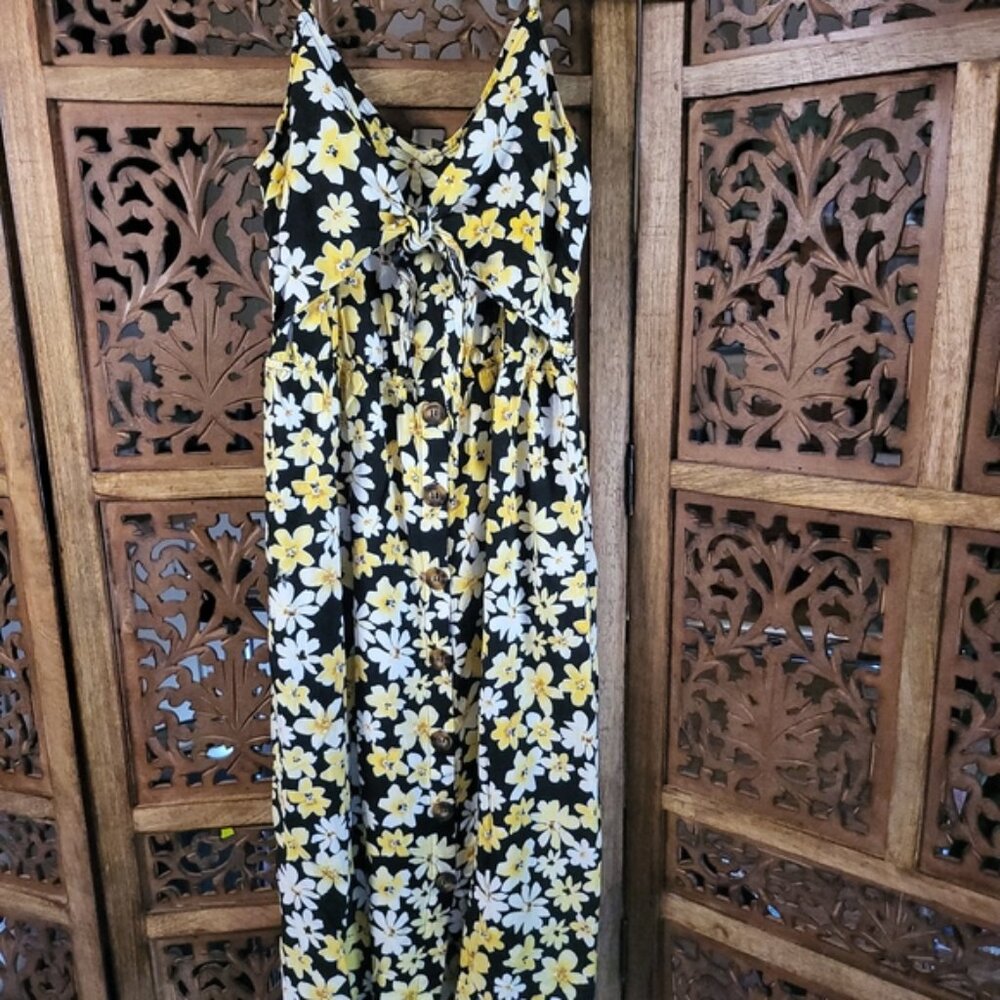Mimi Chica Black Floral Maxi Dress with Yellow and White Accents
